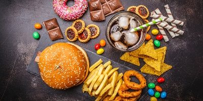 Junk food concept. Unhealthy food background. Fast food and suga